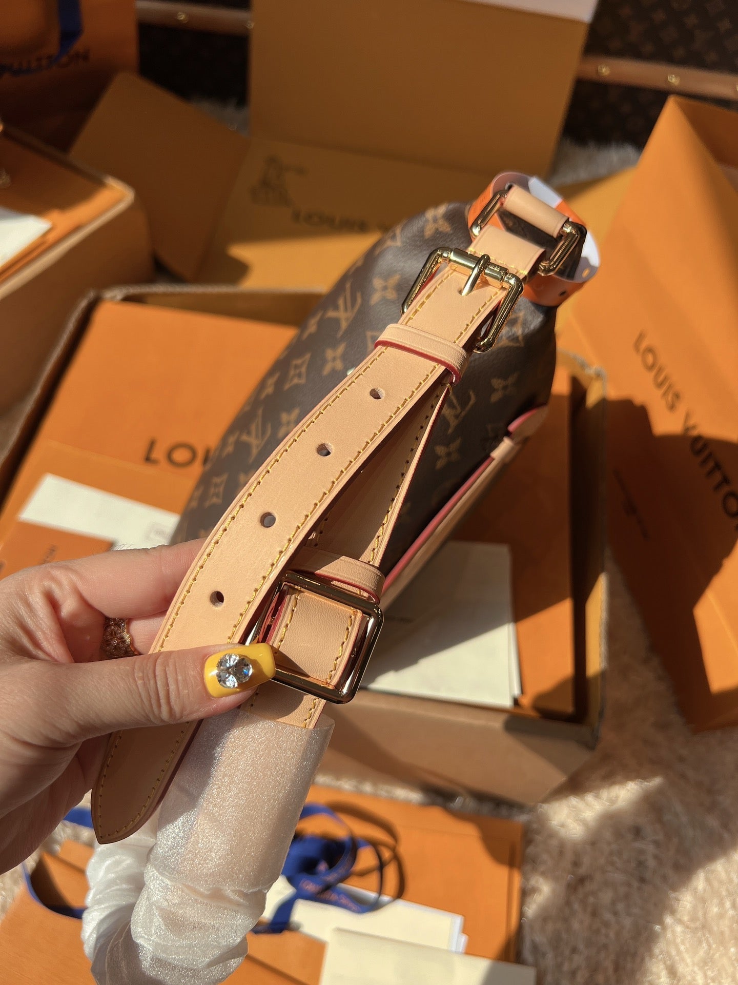 LV Bumbag Monogram Canvas Crossbody Belt Bag with Leather Trim and Adjustable Strap (37 x 14 x 13) cm